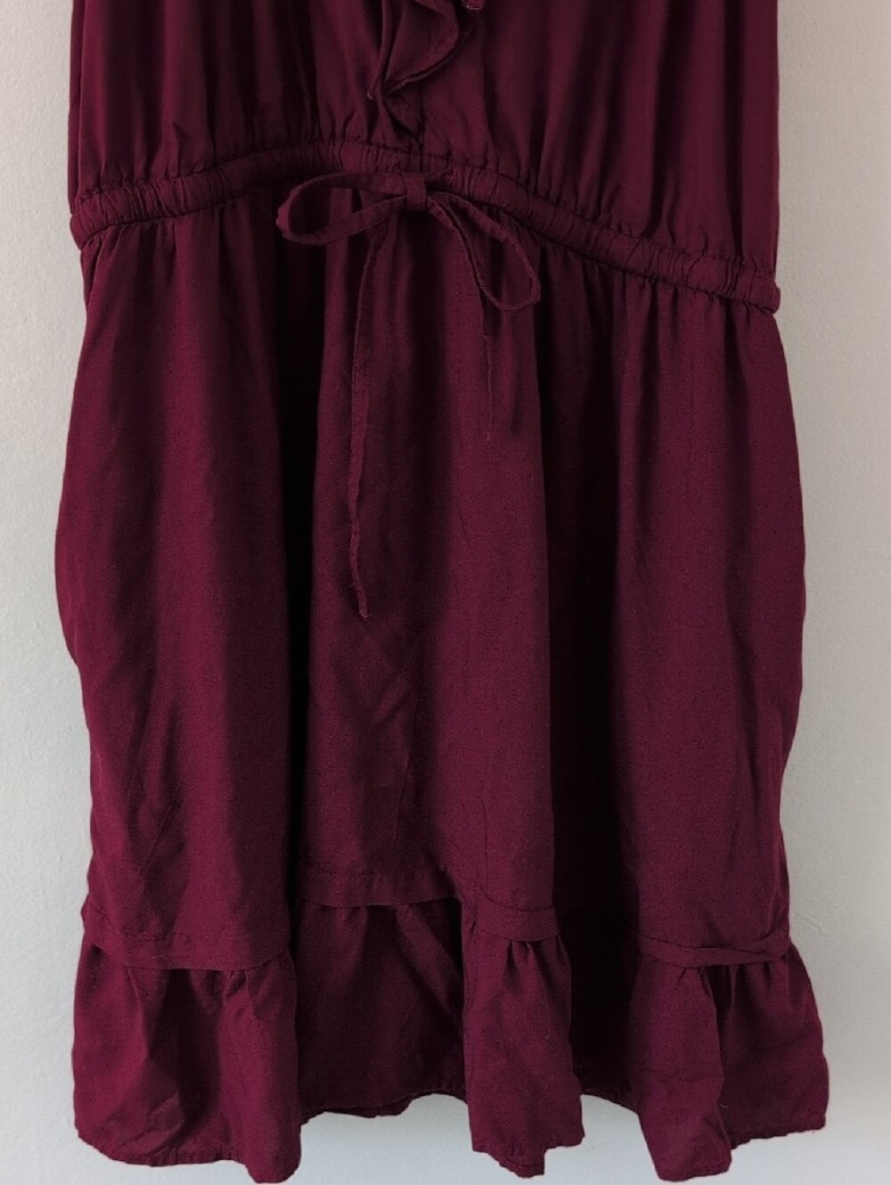 New Old Navy Wine Burgundy Ruffle Midi Short Sleeve Dress Elastic Waist Sz XL - Picture 4 of 7